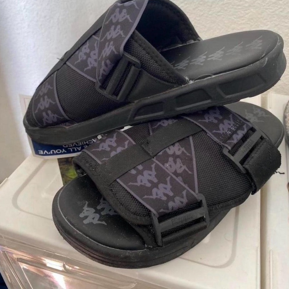 Kappa Black and Gray Slide Sandals